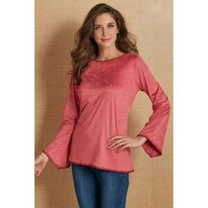 Soft Surroundings Beatrix Pink Faux Suede Bell Sleeve Tunic Size Small